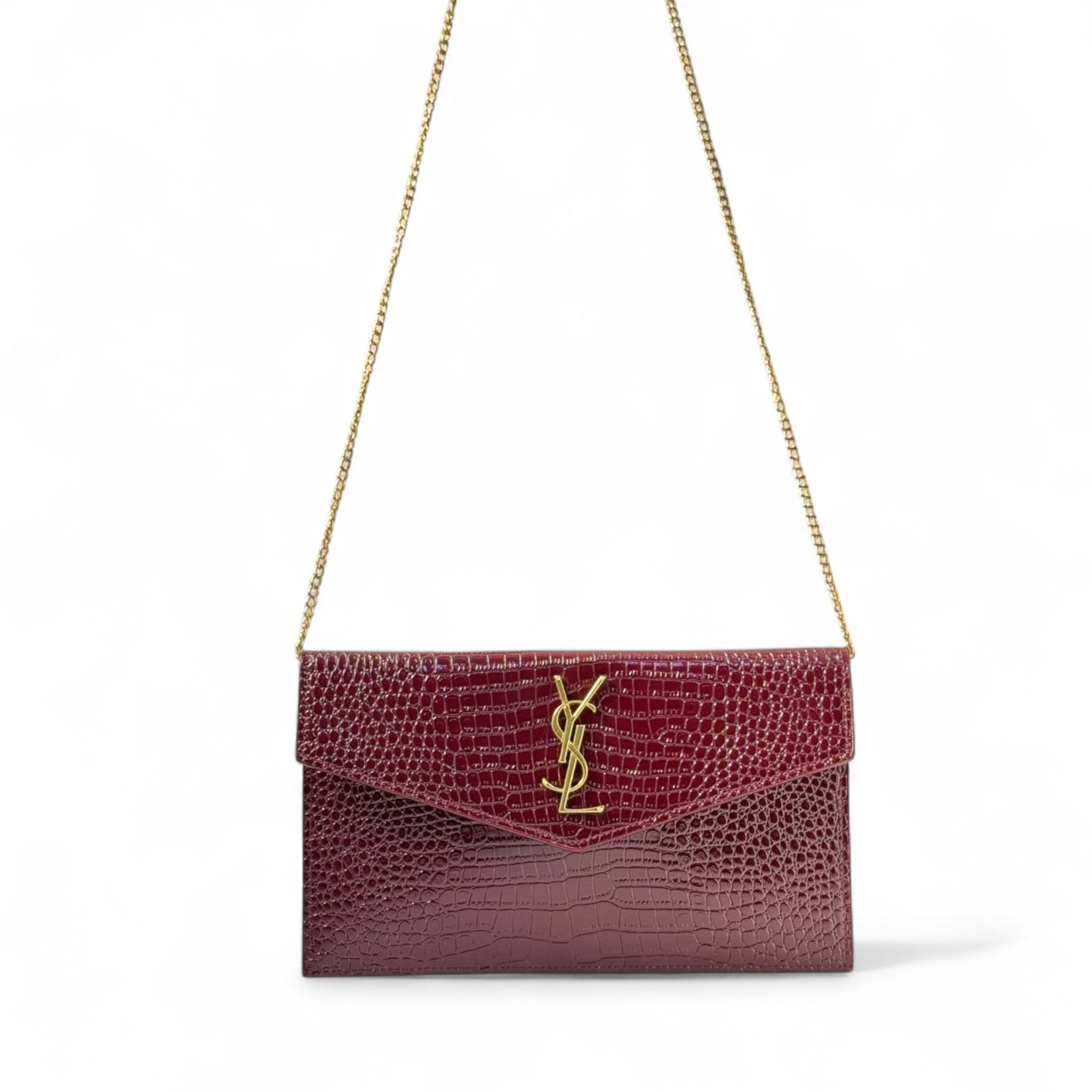 ✨ YSL Sunset Burgundy Croc clutch – Elegant Evening Icon 👜