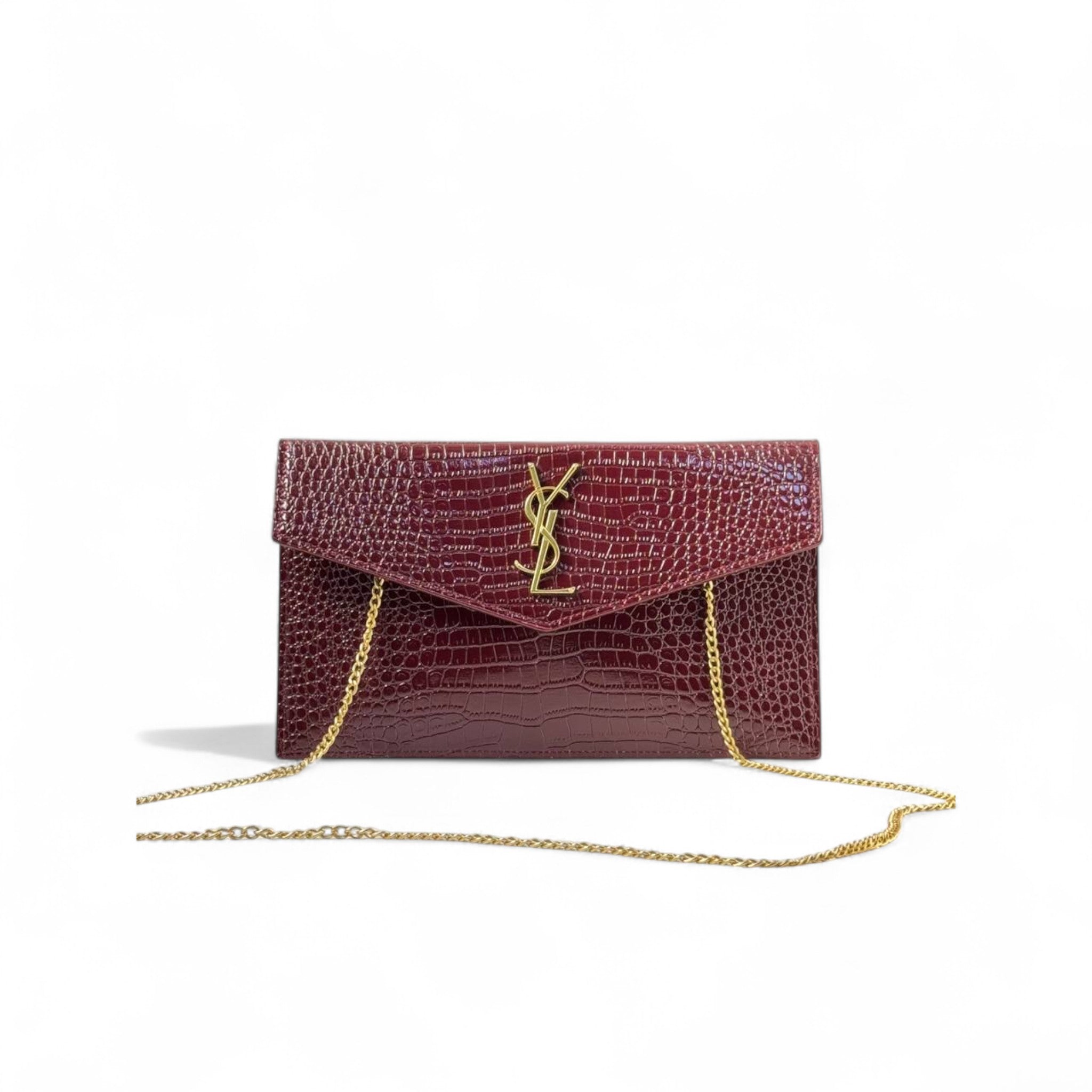 ✨ YSL Sunset Burgundy Croc clutch – Elegant Evening Icon 👜