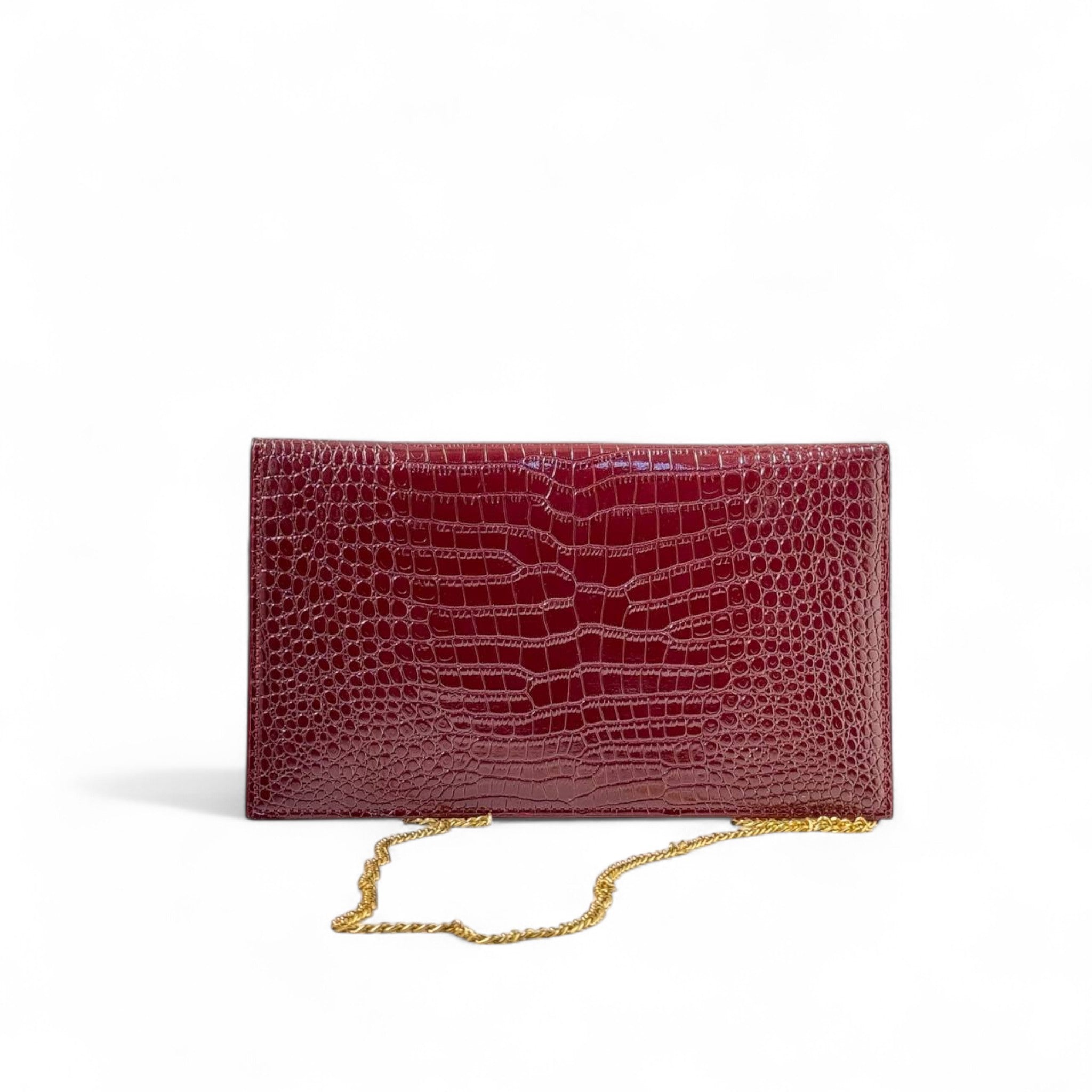 ✨ YSL Sunset Burgundy Croc clutch – Elegant Evening Icon 👜