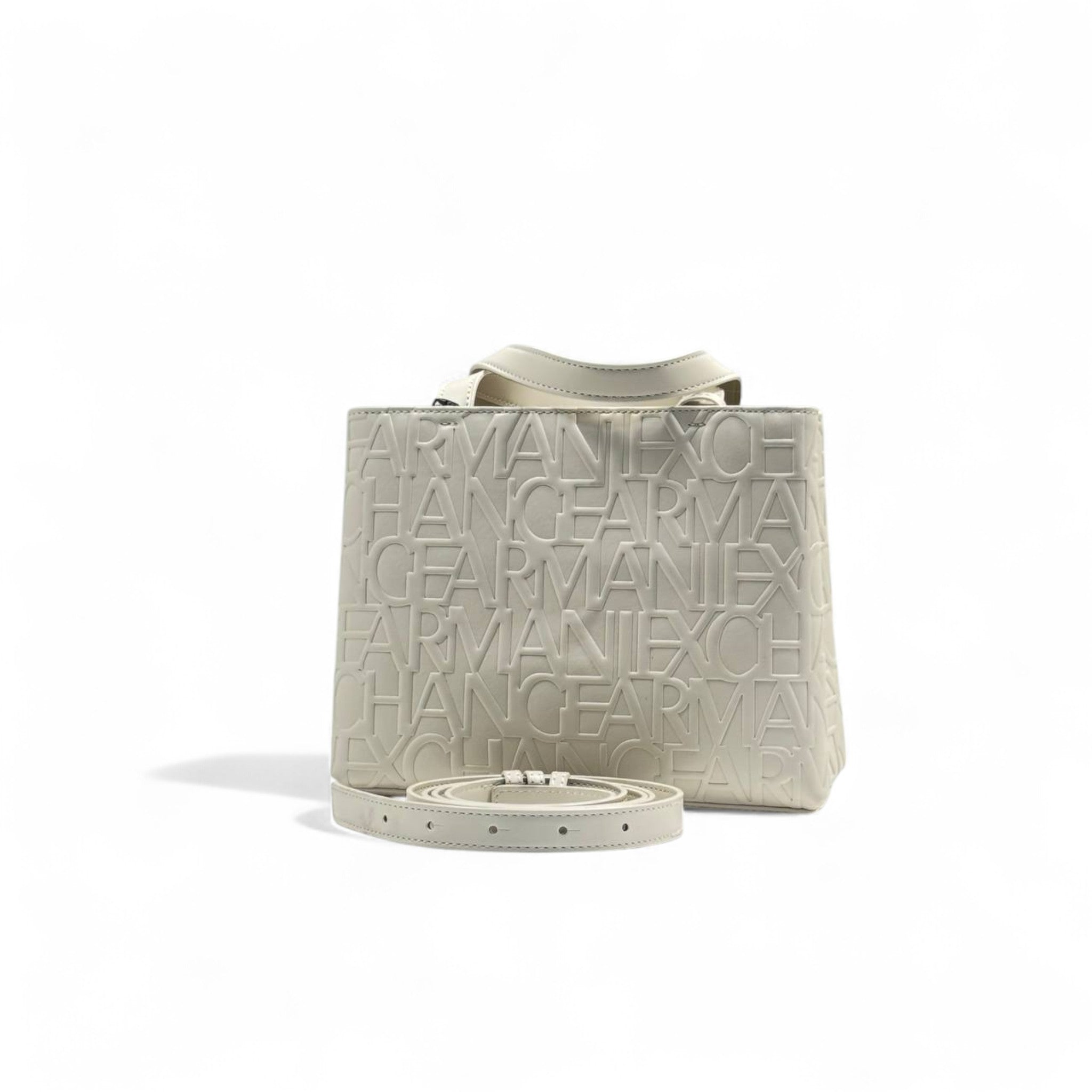 🤍 Armani Exchange Embossed Logo Tote – Creamy Chic Edition