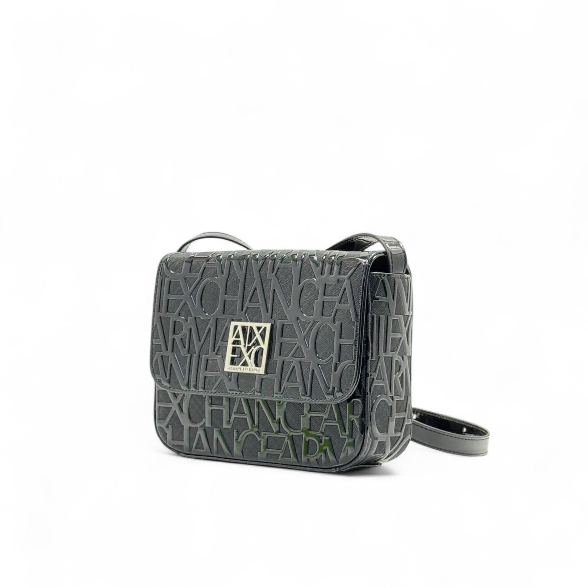 🖤 Armani Exchange Embossed Logo Crossbody – Bold Black Elegance