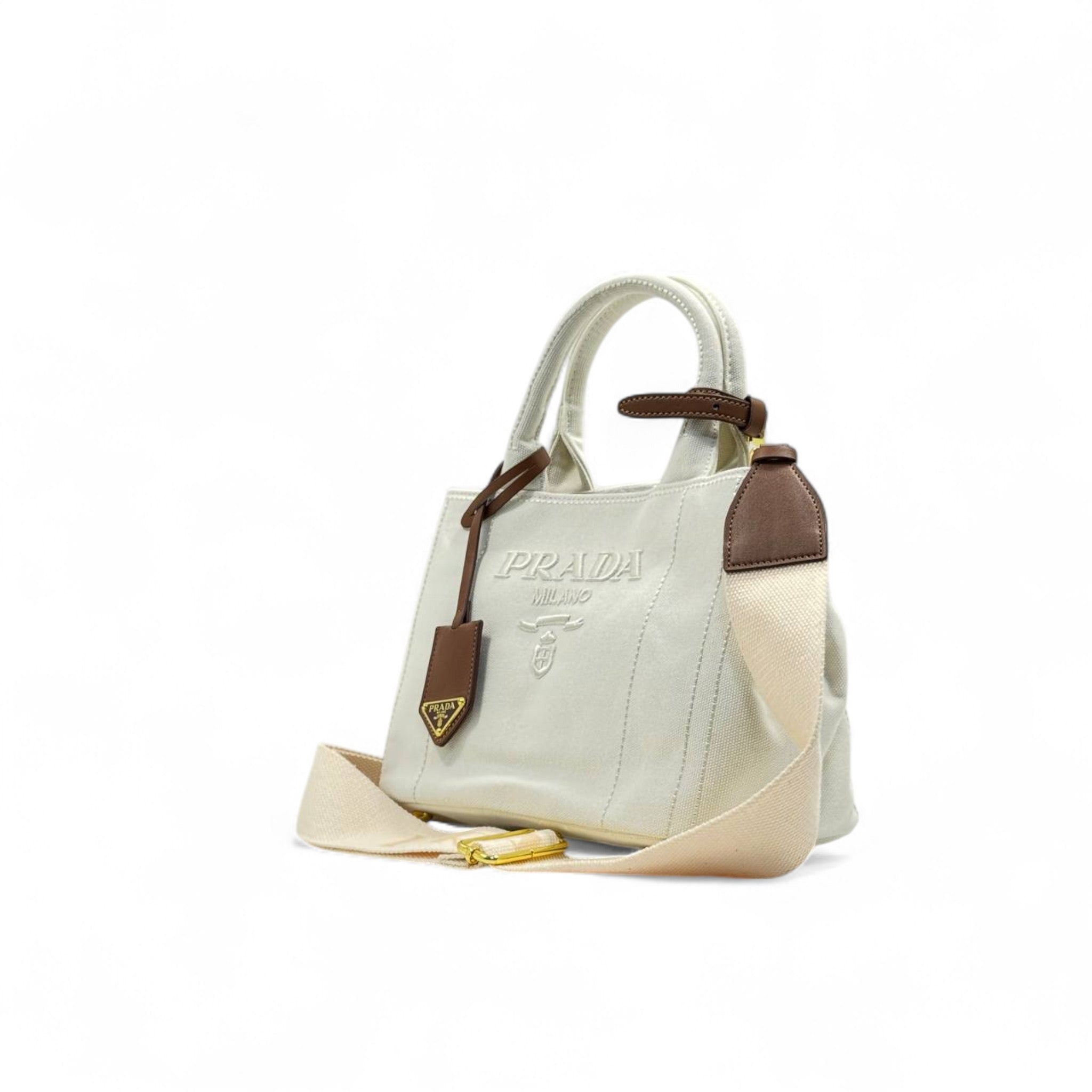 🤍 Prada Milano Canvas Mini Tote – White Elegance Edition
