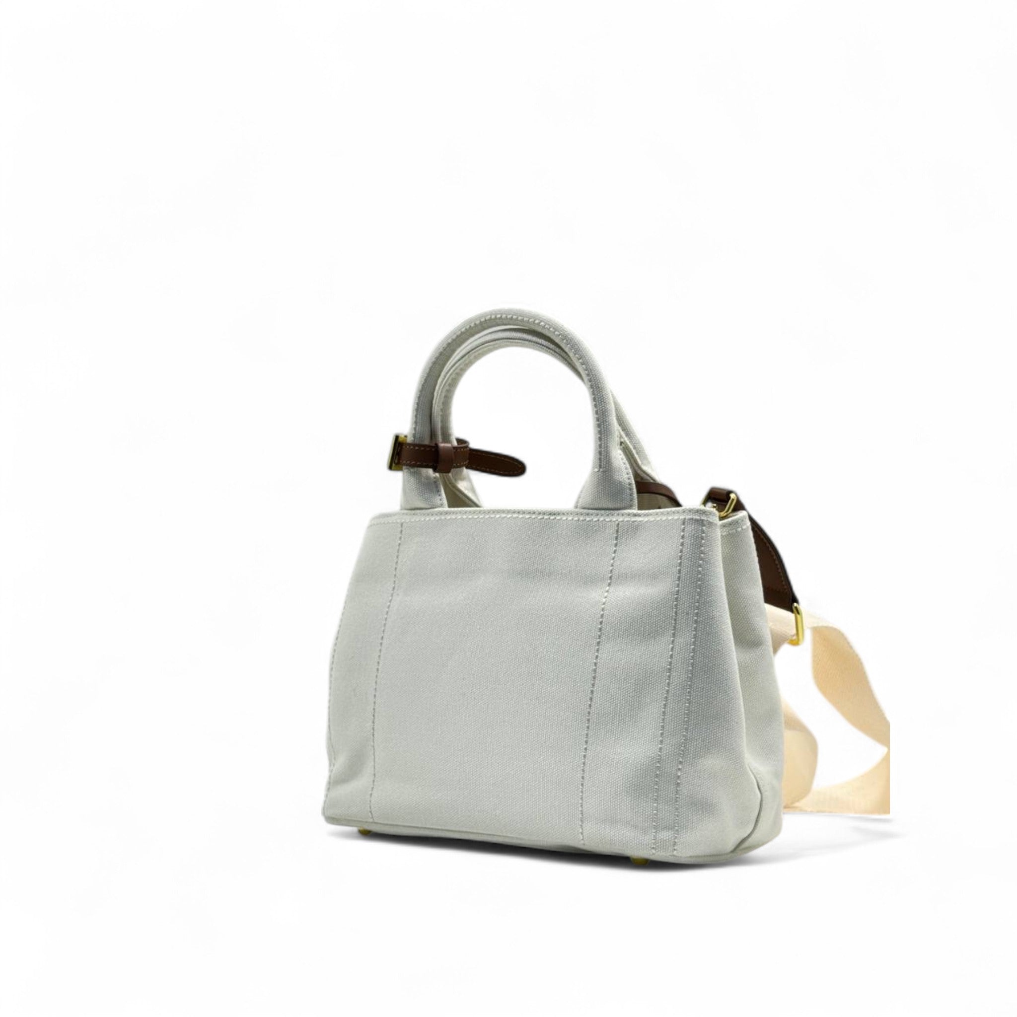 🤍 Prada Milano Canvas Mini Tote – White Elegance Edition