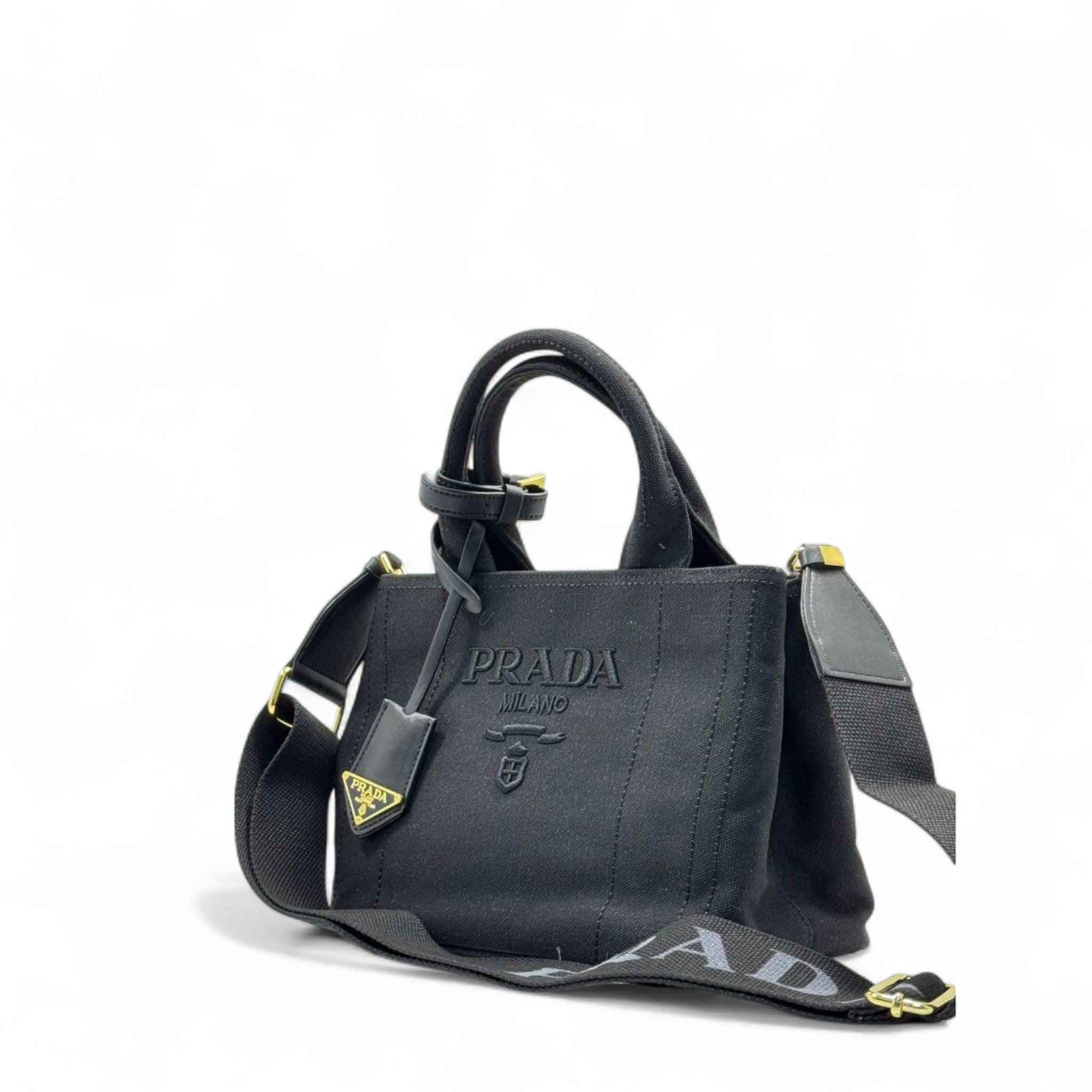 🖤 Prada Milano Canvas Mini Tote – Black Signature Edition