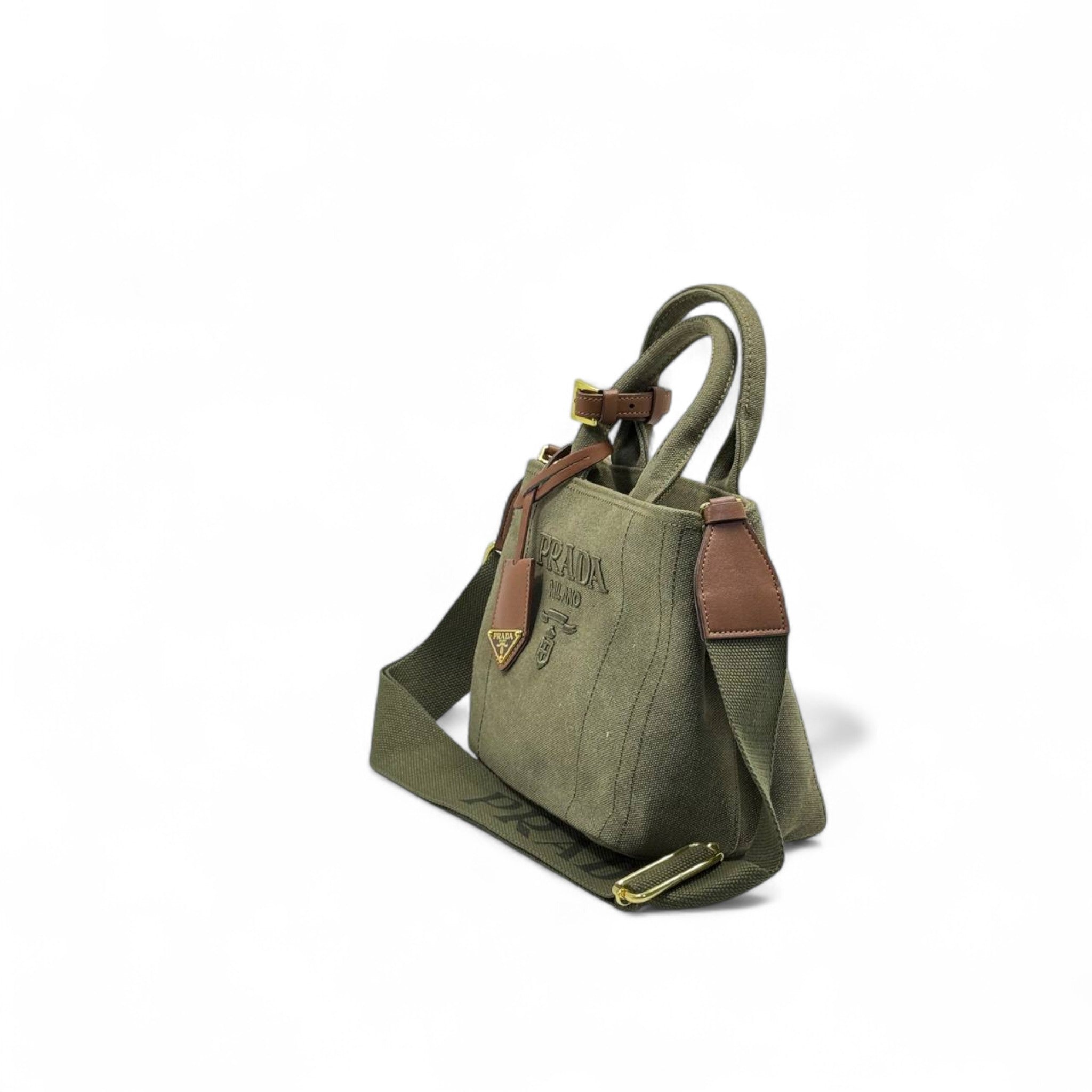 💚 Prada Milano Canvas Mini Tote – Military Green Elegance