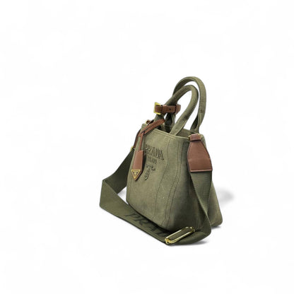 💚 Prada Milano Canvas Mini Tote – Military Green Elegance