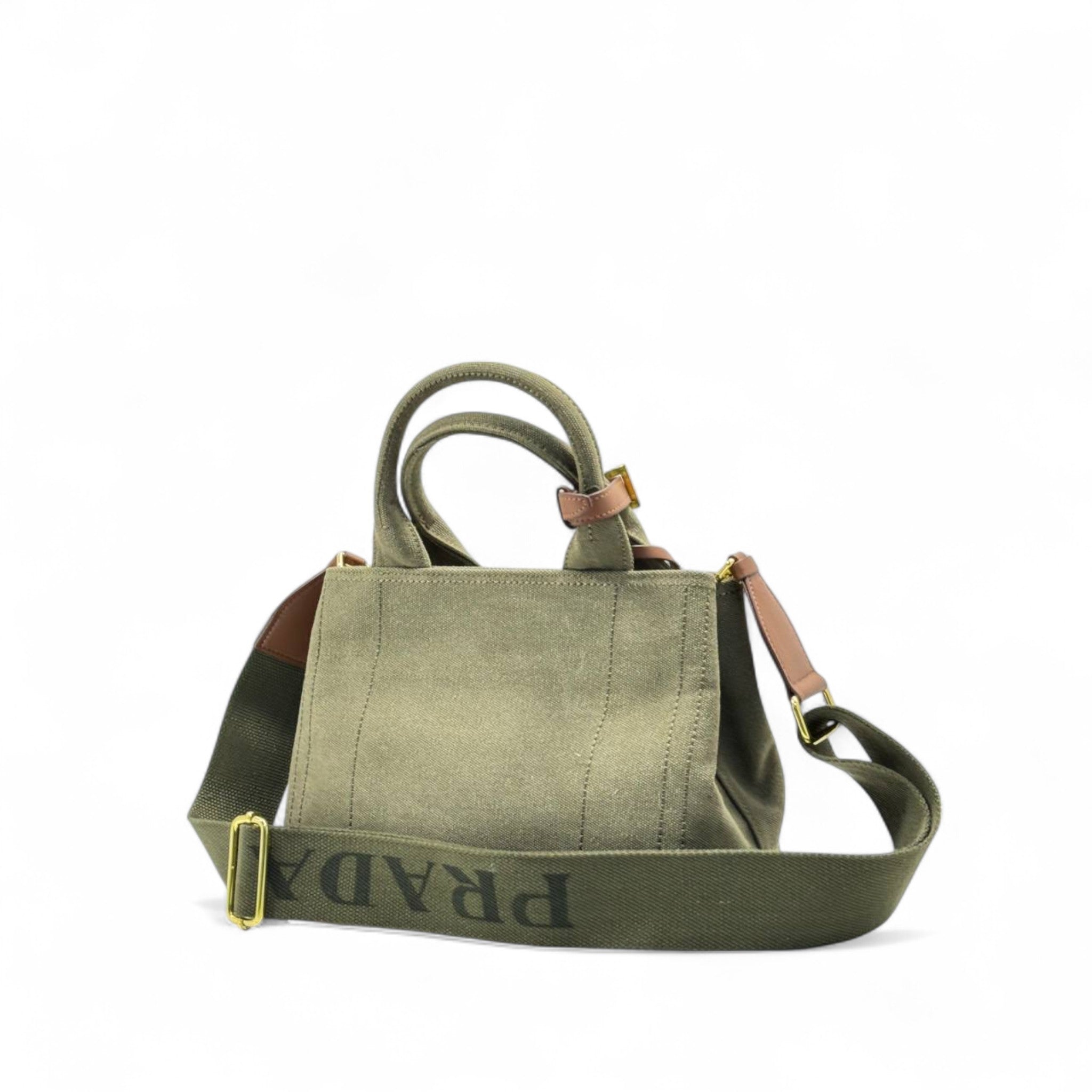 💚 Prada Milano Canvas Mini Tote – Military Green Elegance