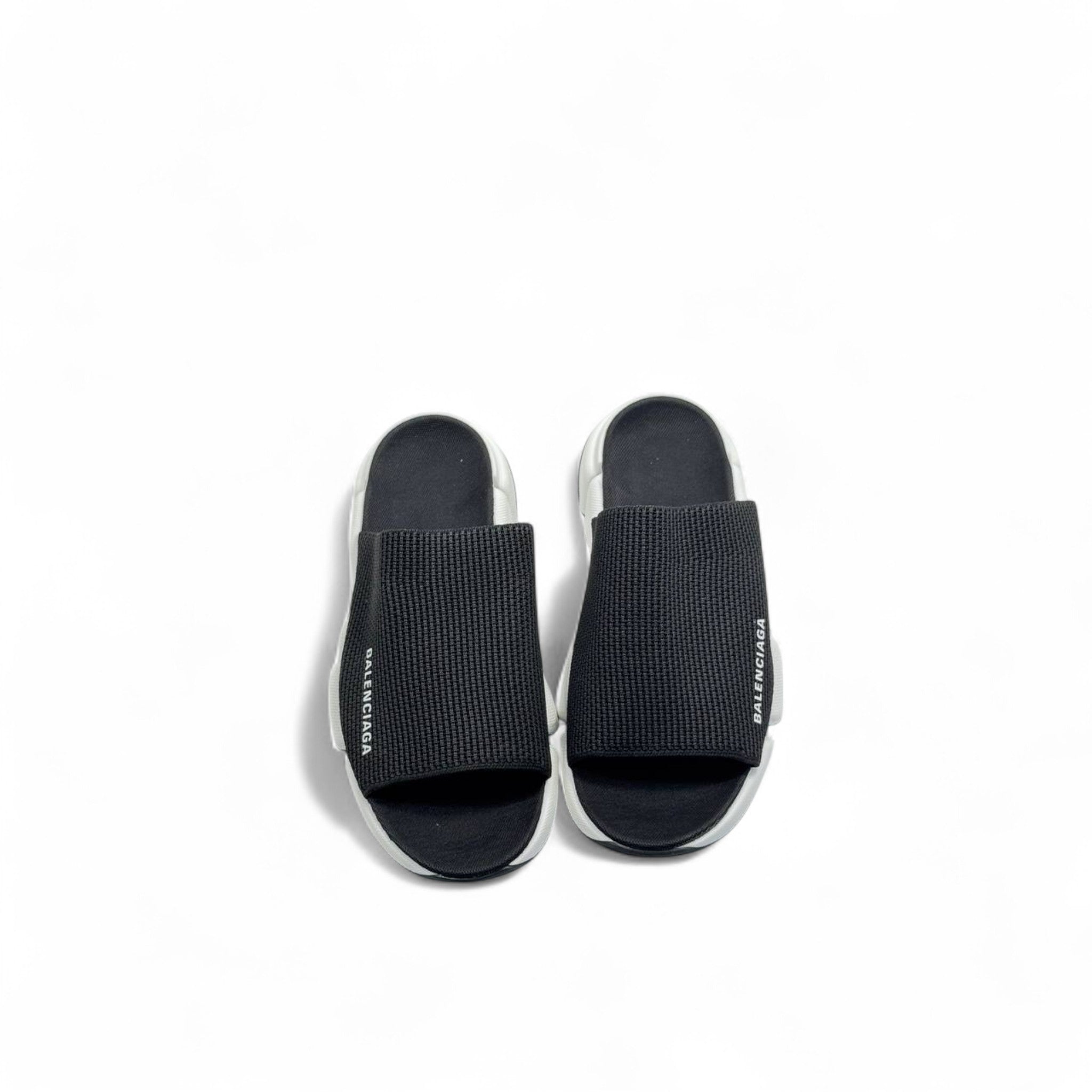 Balenciaga Tech Slides – Black Strap with White Sole ⚪🖤