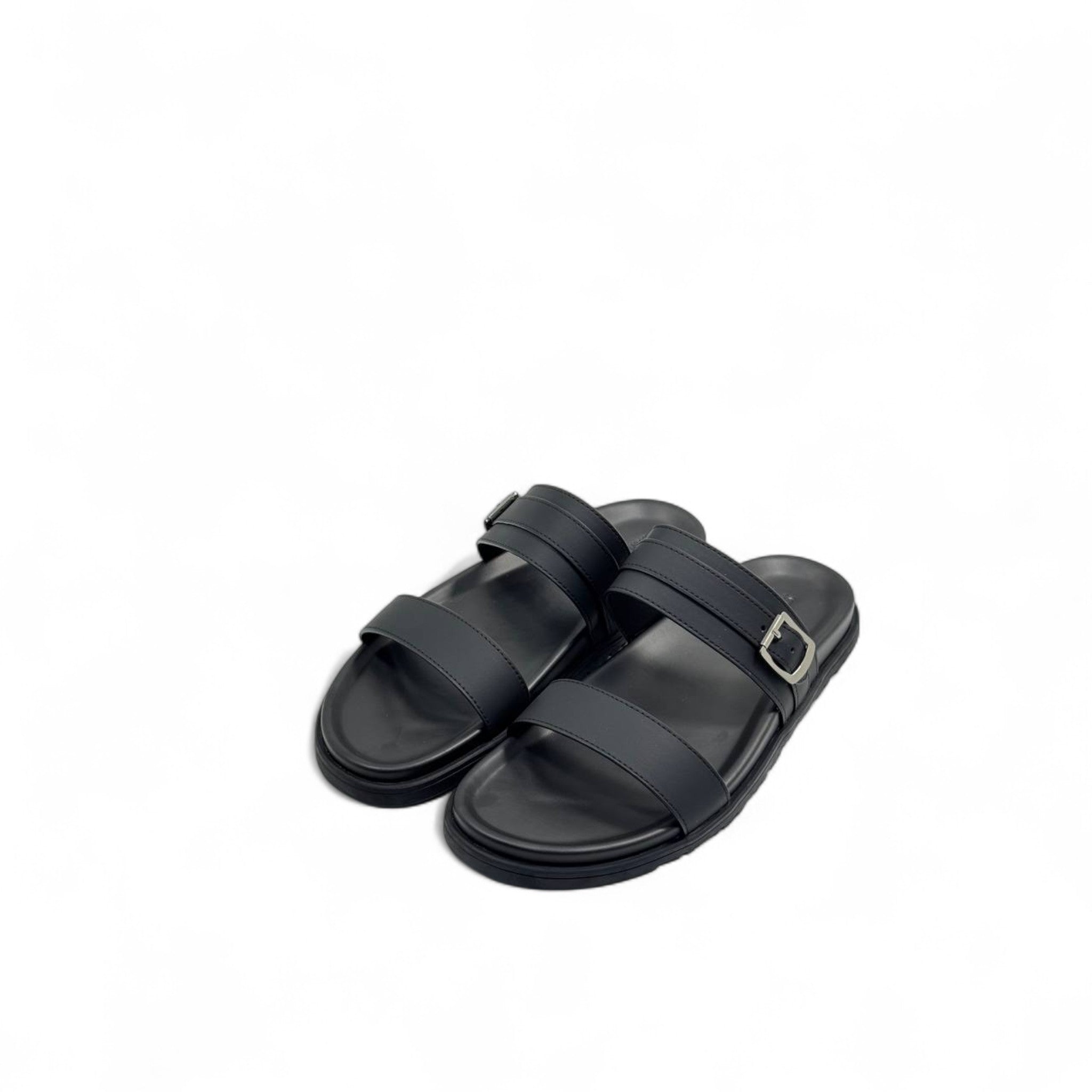 Hermès-Inspired Black Leather Slippers with Box | Elegant Minimalist Comfort