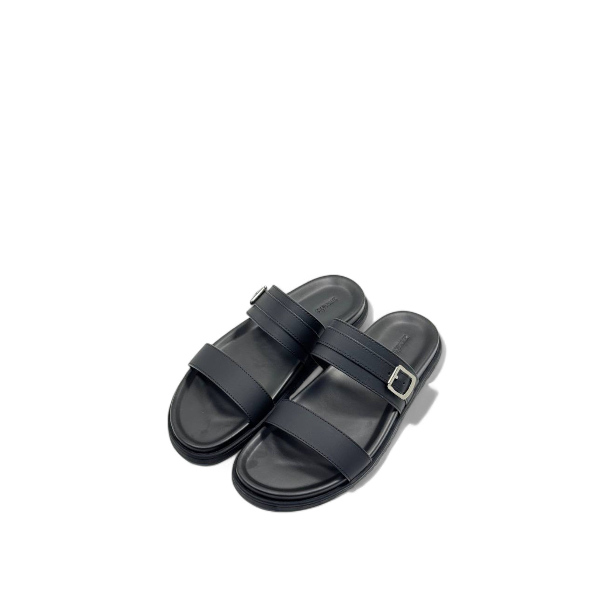 Hermès-Inspired Black Leather Slippers with Box | Elegant Minimalist Comfort