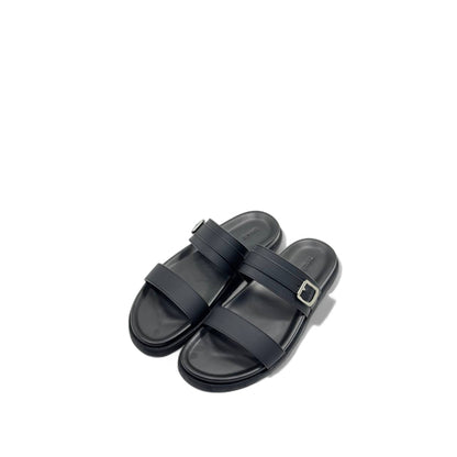 Hermès-Inspired Black Leather Slippers with Box | Elegant Minimalist Comfort
