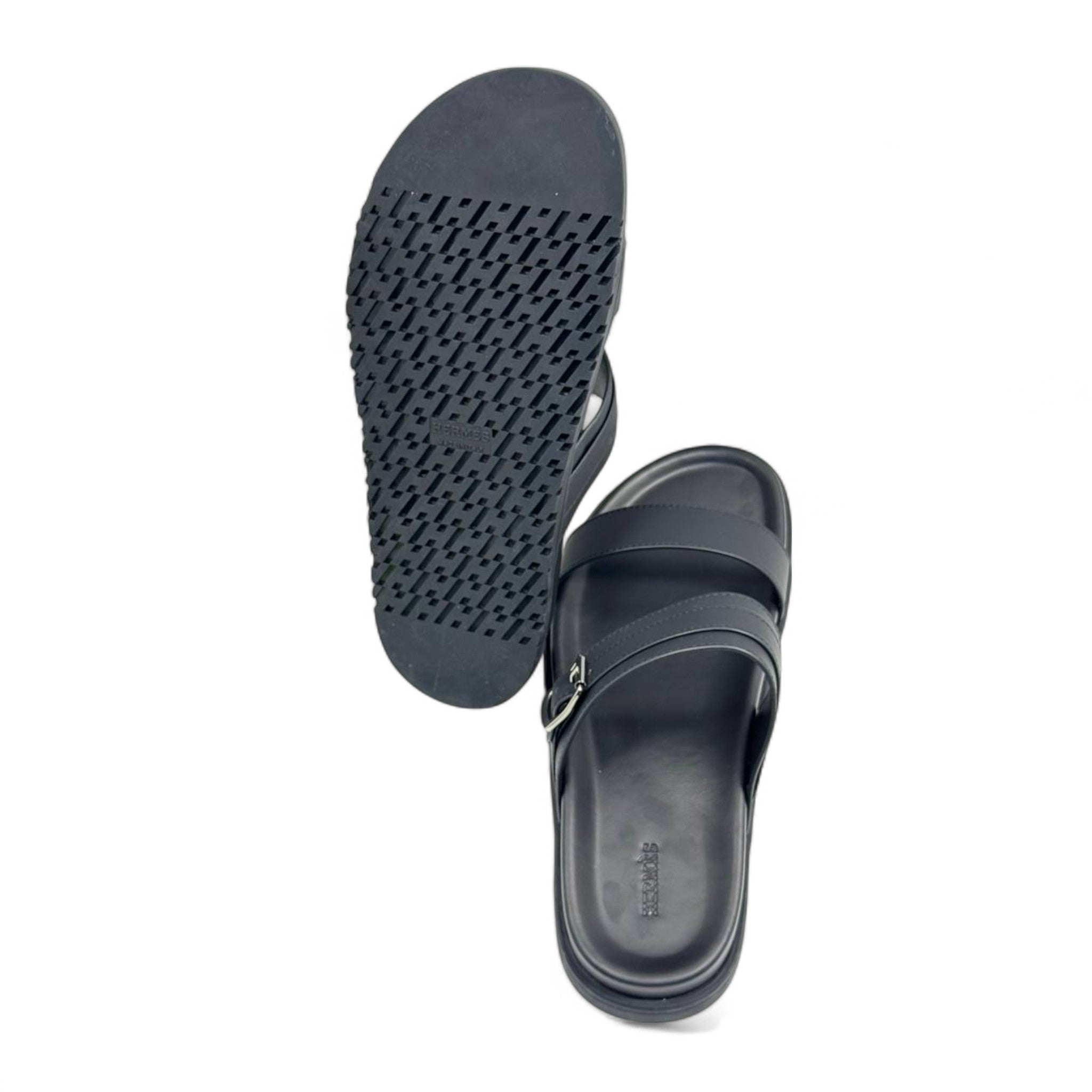 Hermès-Inspired Black Leather Slippers with Box | Elegant Minimalist Comfort