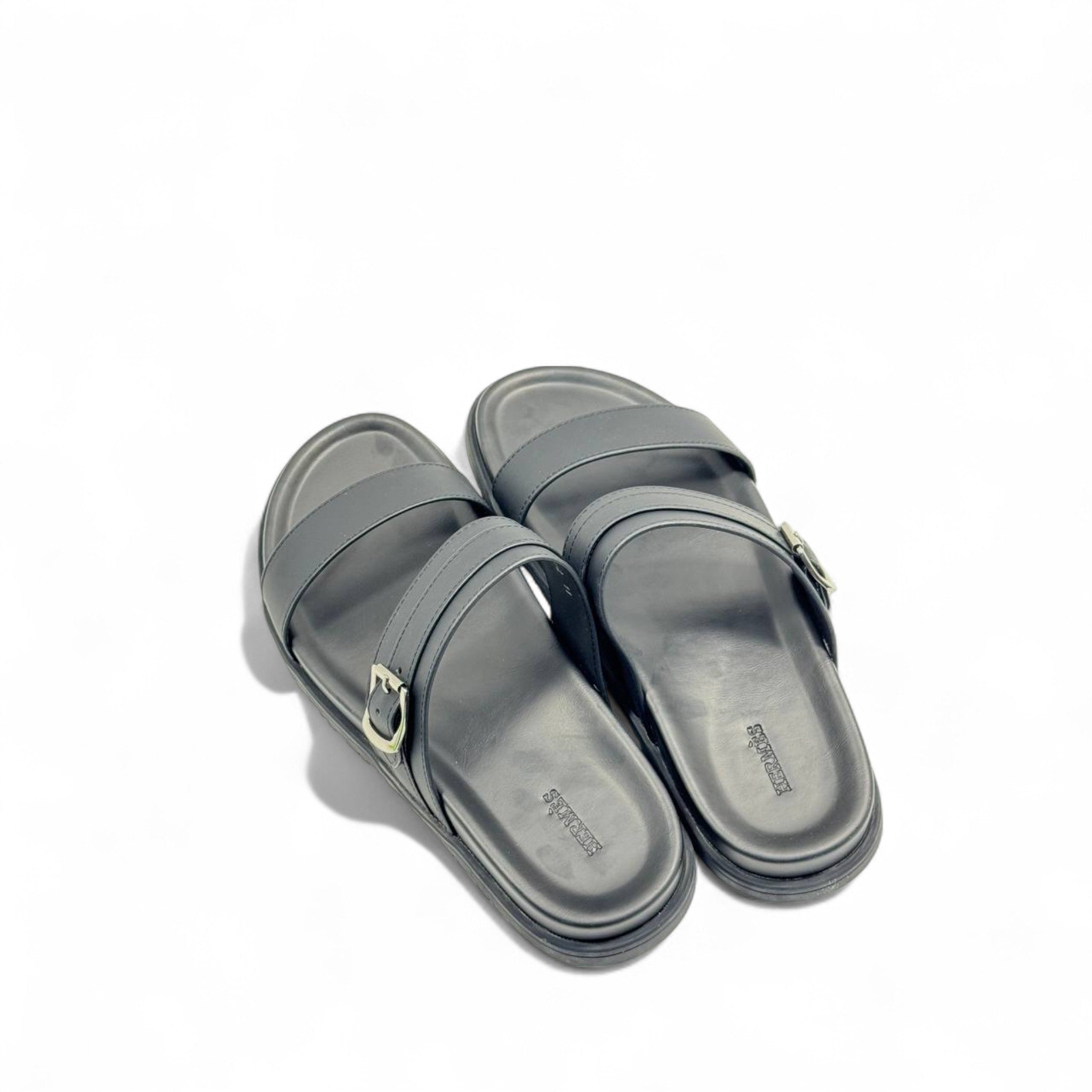 Hermès-Inspired Black Leather Slippers with Box | Elegant Minimalist Comfort