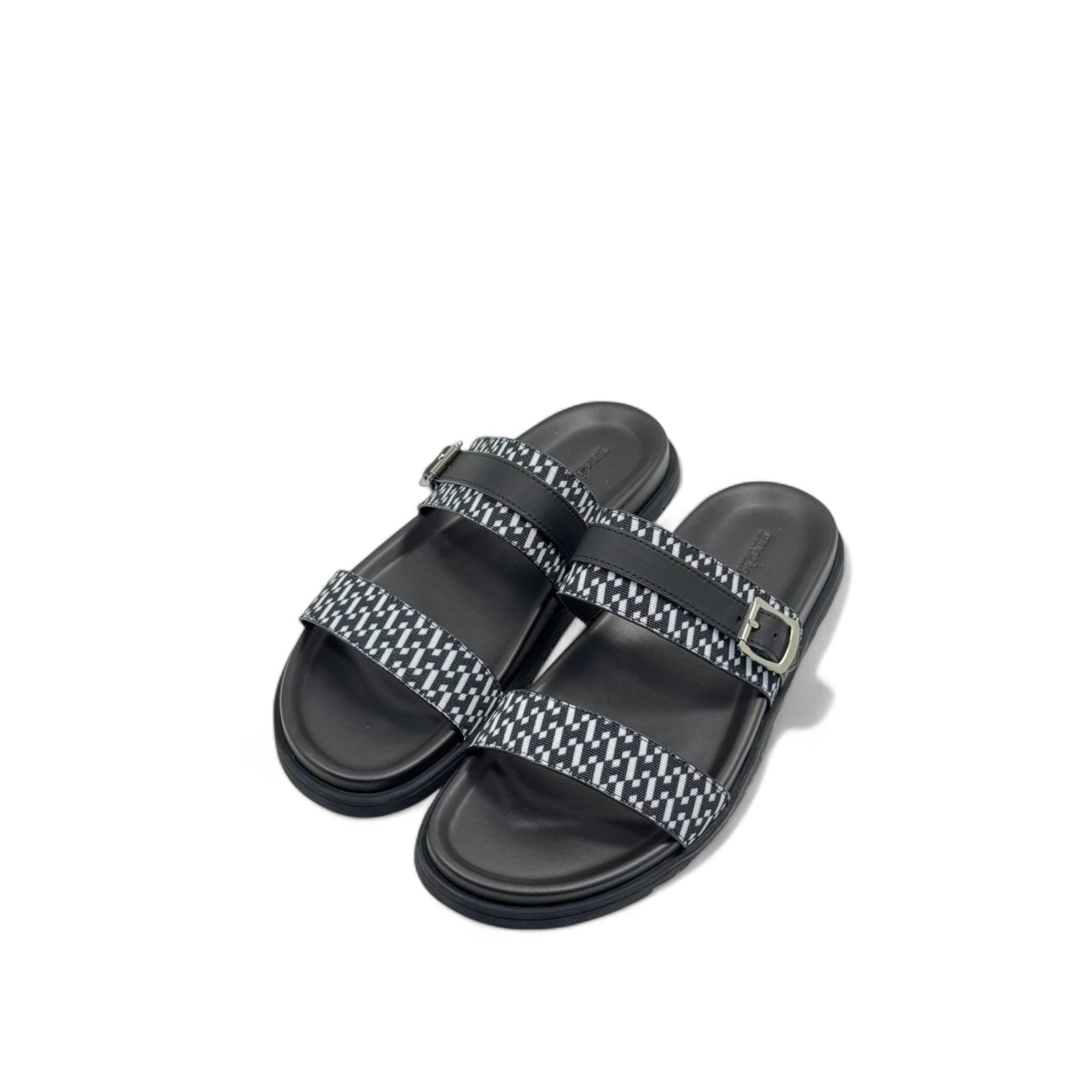 Hermès-Inspired Patterned Slippers with Buckle & Box | Black & White Minimalist Slide