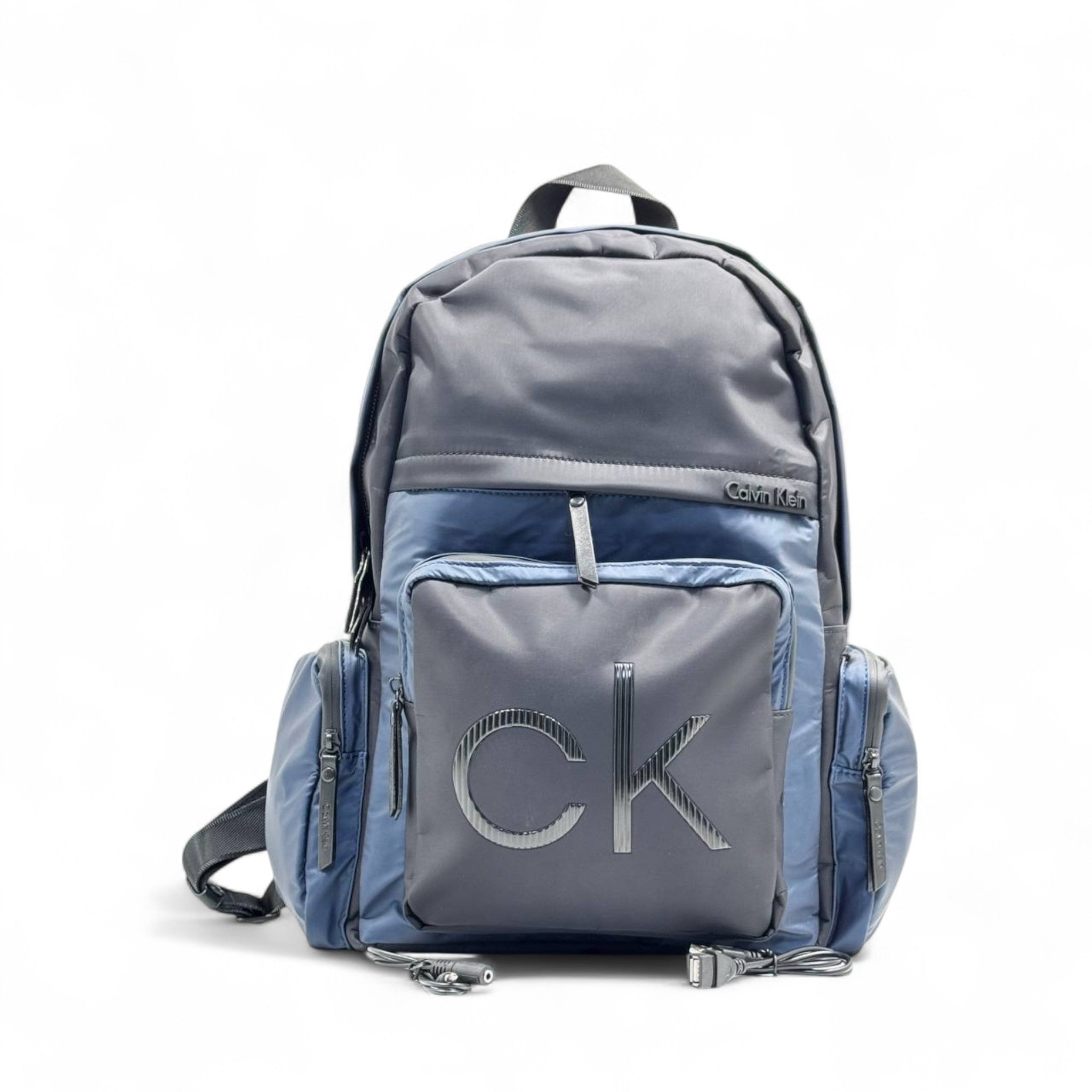Calvin Klein Blue & Grey Nylon Backpack with USB Charging Port 🔌 | CK Logo