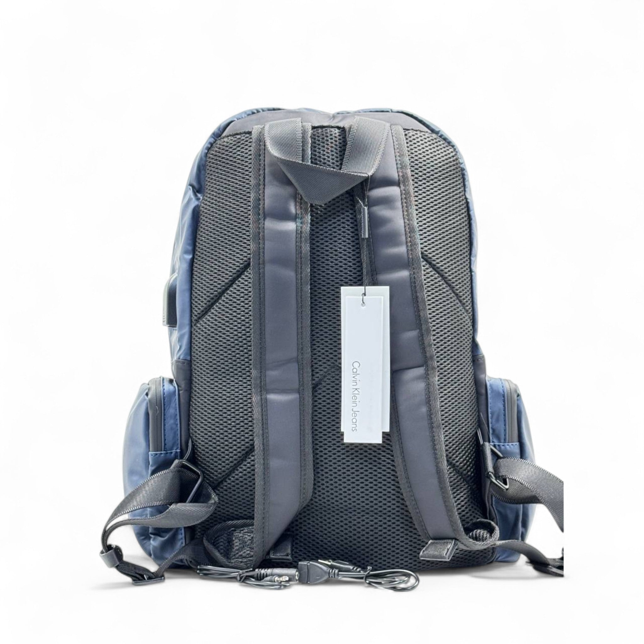 Calvin Klein Blue & Grey Nylon Backpack with USB Charging Port 🔌 | CK Logo