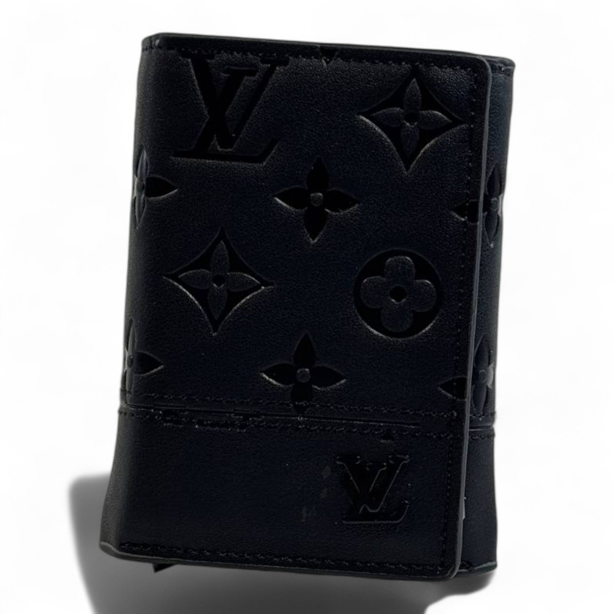🖤 Louis Vuitton Monogram Embossed Trifold Wallet – Midnight Black Edition ⚡