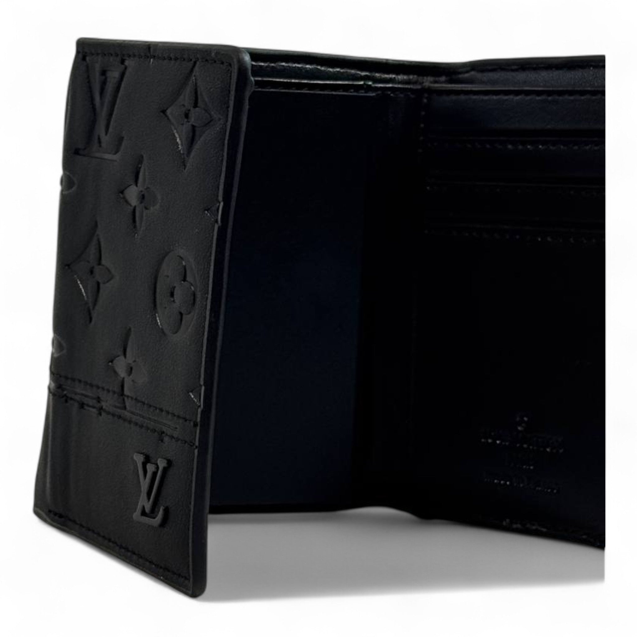 🖤 Louis Vuitton Monogram Embossed Trifold Wallet – Midnight Black Edition ⚡