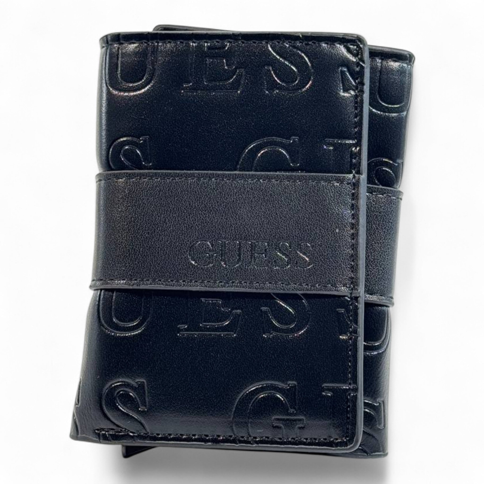 🖤 GUESS Embossed Trifold Wallet – Black Edition 💼