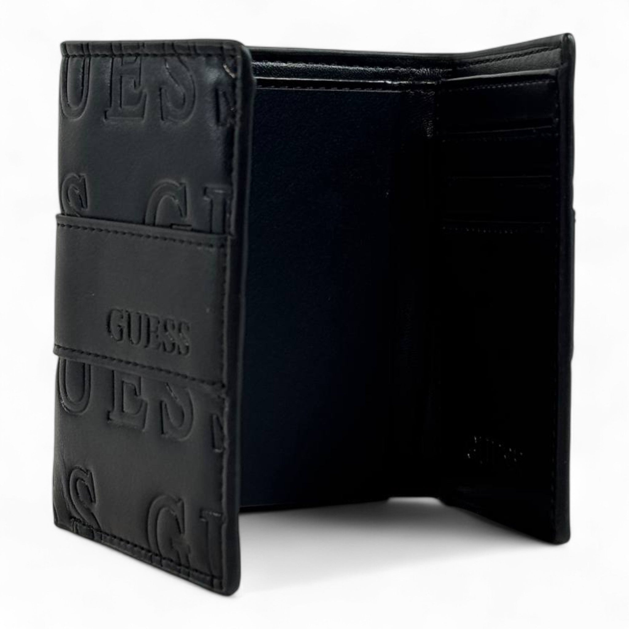 🖤 GUESS Embossed Trifold Wallet – Black Edition 💼