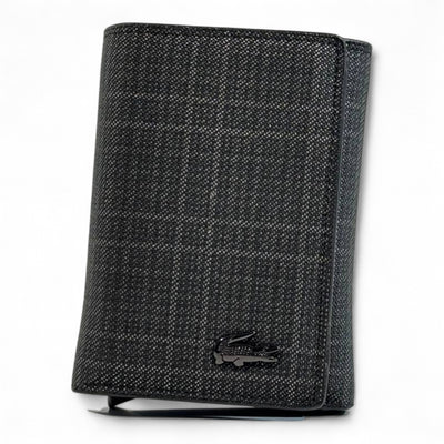🐊 Lacoste Checkered Trifold Wallet – Charcoal Black Edition 🖤