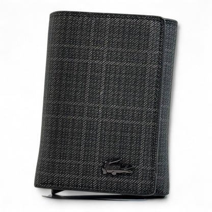 🐊 Lacoste Checkered Trifold Wallet – Charcoal Black Edition 🖤