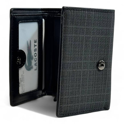 🐊 Lacoste Checkered Trifold Wallet – Charcoal Black Edition 🖤
