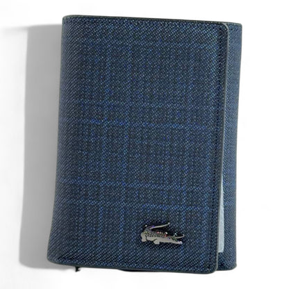 💙 Lacoste Checkered Trifold Wallet – Navy Blue Edition 🐊