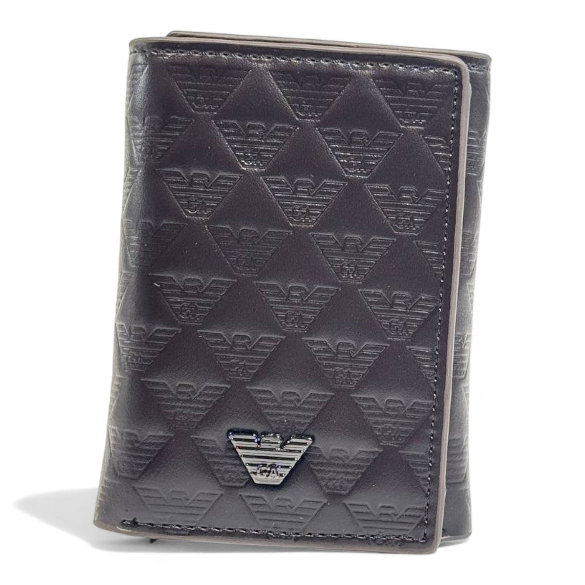 🤎 Emporio Armani Embossed Trifold Wallet – Coffee Brown Edition 🦅