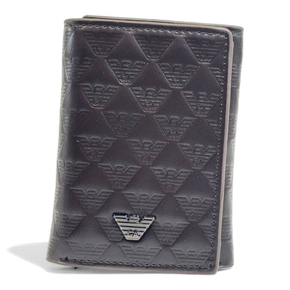🤎 Emporio Armani Embossed Trifold Wallet – Coffee Brown Edition 🦅