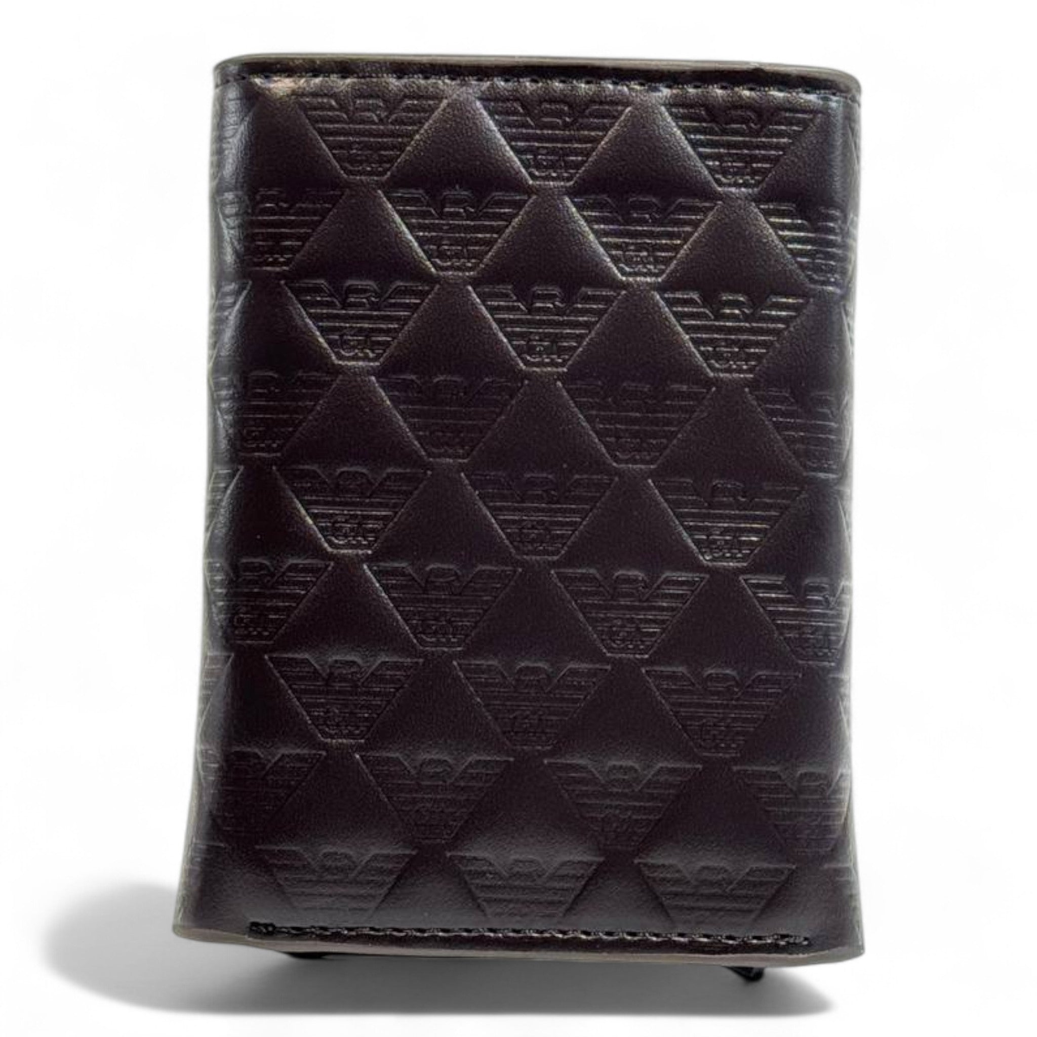 🤎 Emporio Armani Embossed Trifold Wallet – Coffee Brown Edition 🦅