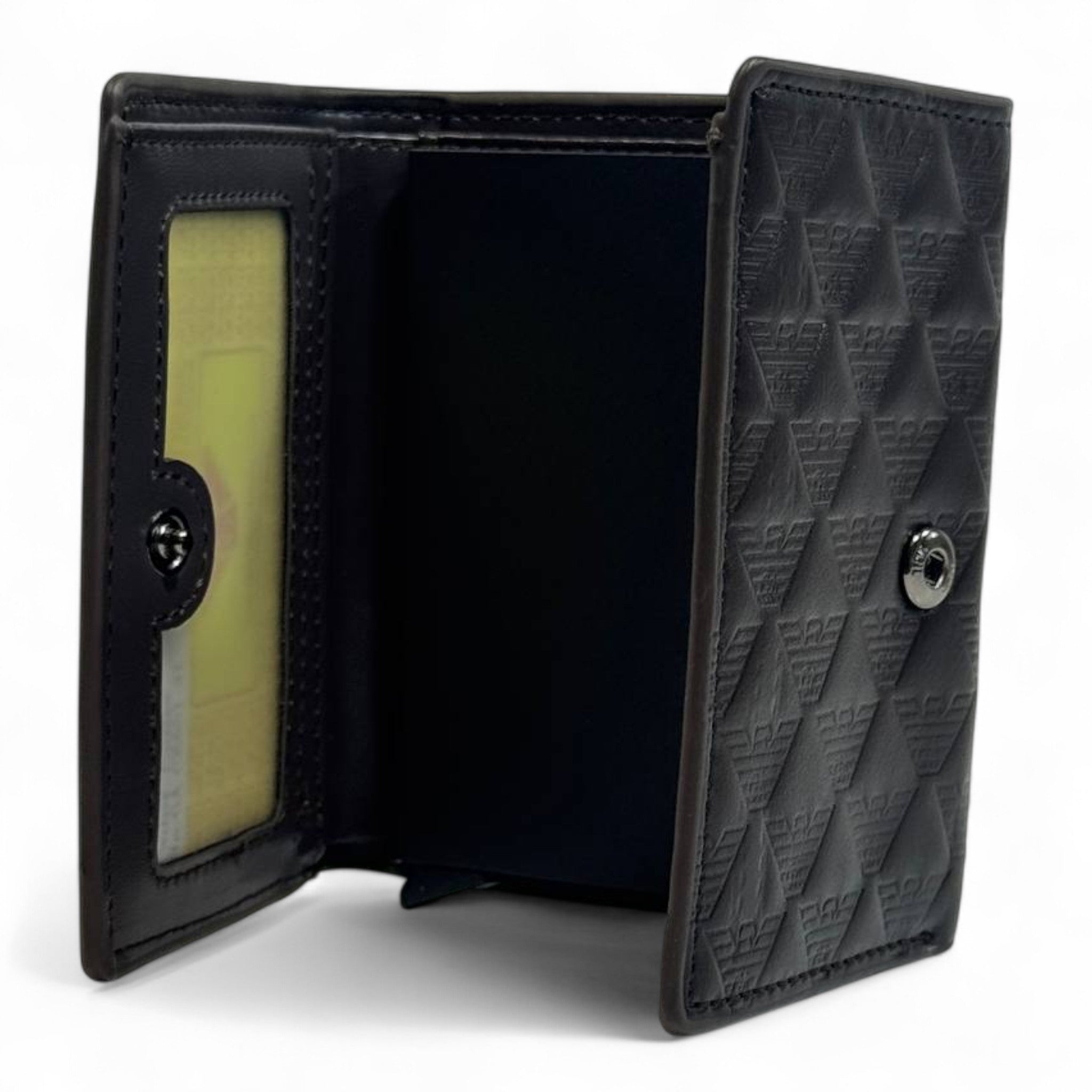 🤎 Emporio Armani Embossed Trifold Wallet – Coffee Brown Edition 🦅