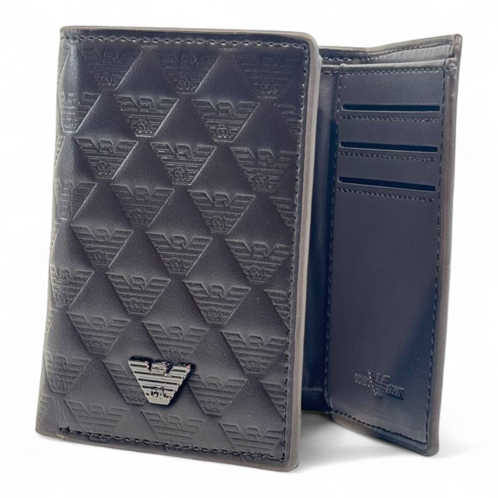 🤎 Emporio Armani Embossed Trifold Wallet – Coffee Brown Edition 🦅
