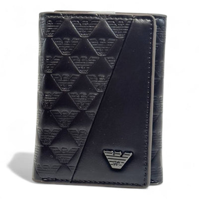 Emporio Armani Dual-Texture Trifold Wallet – Coffee Brown Edition
