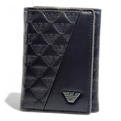 🤎 Emporio Armani Dual-Texture Trifold Wallet – Coffee Brown Edition 🦅