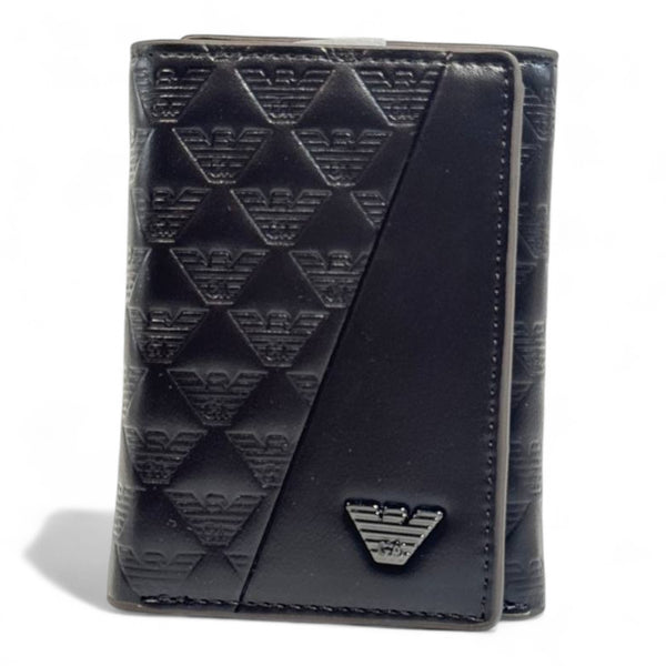 Emporio Armani Dual-Texture Trifold Wallet – Coffee Brown Edition