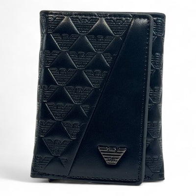 Emporio Armani Dual-Texture Trifold Wallet – Jet Black Edition