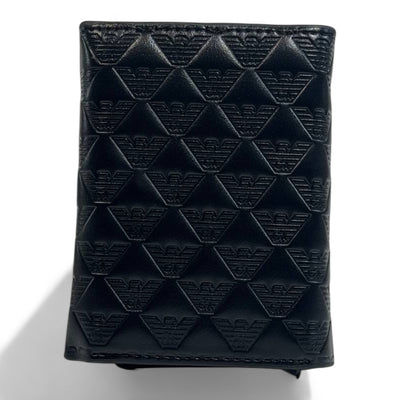 Emporio Armani Dual-Texture Trifold Wallet – Jet Black Edition