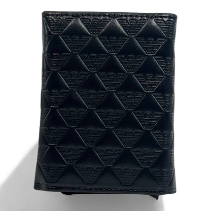 🖤 Emporio Armani Dual-Texture Trifold Wallet – Jet Black Edition 🦅
