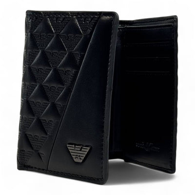 Emporio Armani Dual-Texture Trifold Wallet – Jet Black Edition