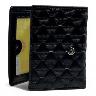 Emporio Armani Dual-Texture Trifold Wallet – Jet Black Edition