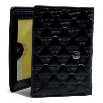 🖤 Emporio Armani Dual-Texture Trifold Wallet – Jet Black Edition 🦅