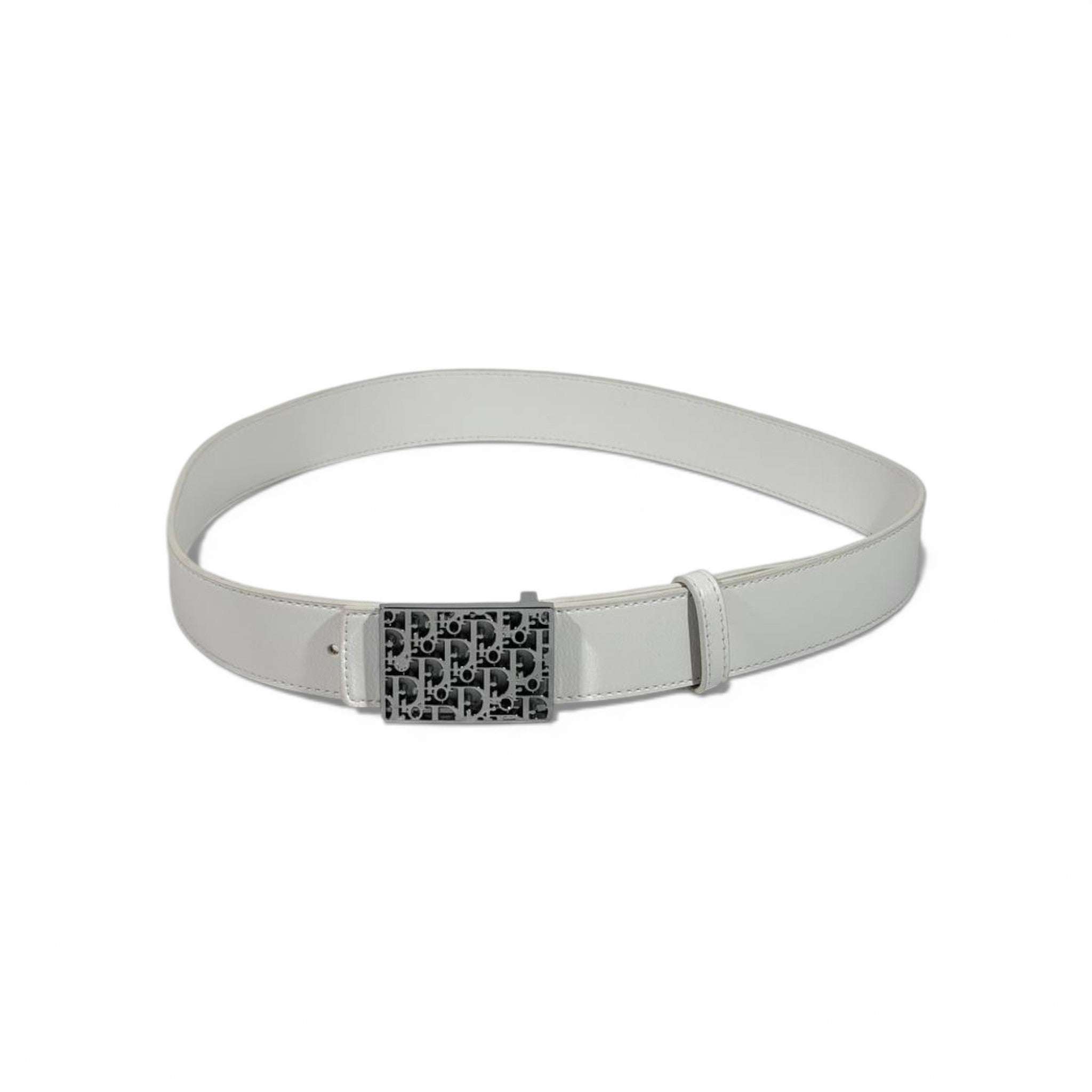 🤍 Dior Leather Belt with Silver Monogram Buckle – 110 cm | Timeless Luxury ✨
