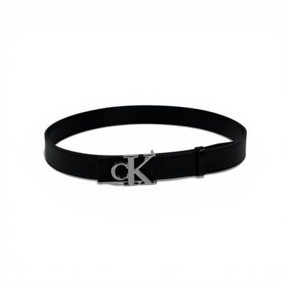 🖤 Calvin Klein Black Leather Belt with Silver CK Buckle-110 | Timeless Minimalism ✨