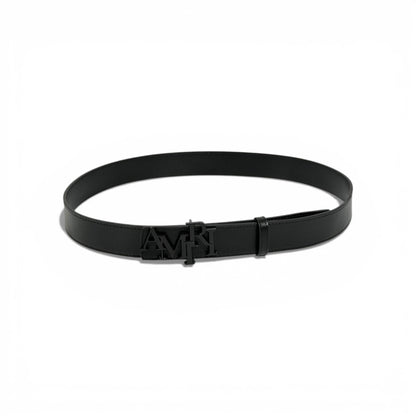 🖤 Amiri Black Leather Belt Matte Logo Buckle – 120cm