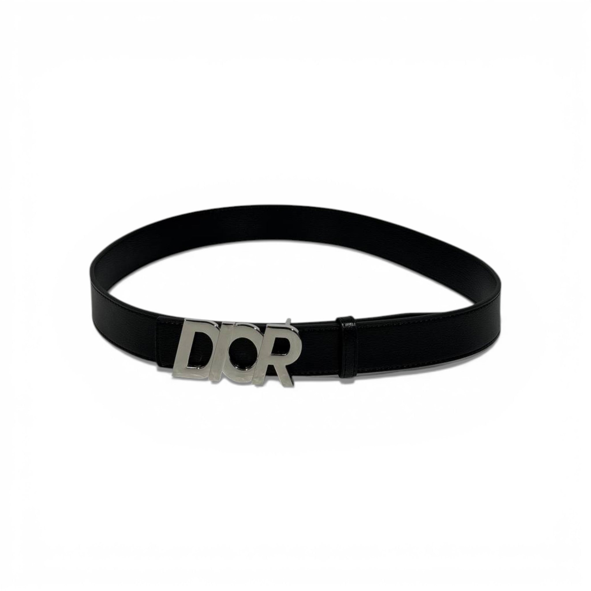 ✨ Dior Black Leather Belt Silver Logo Buckle 120cm Luxury Men’s Accessory
