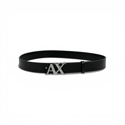 🖤 Armani Exchange AX Black Leather Belt Silver Logo Buckle 110 cm Men’s Belt