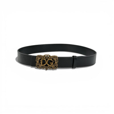 🖤 Dolce & Gabbana Black Leather Belt Gold Baroque DG Buckle  Luxury Men’s Belt