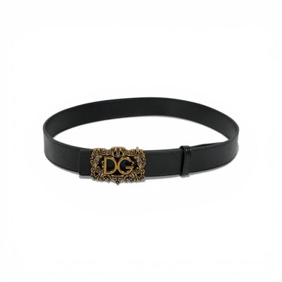 🖤 Dolce & Gabbana Black Leather Belt Gold Baroque DG Buckle  Luxury Men’s Belt