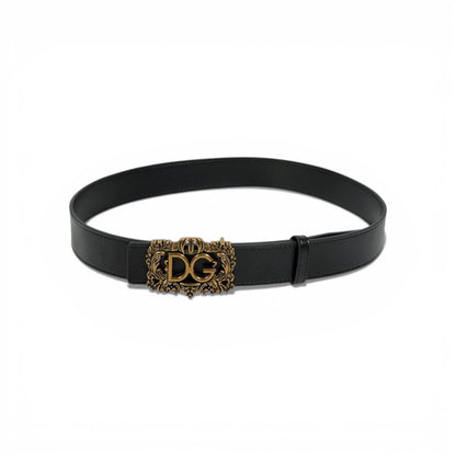 🖤 Dolce & Gabbana Black Leather Belt Gold Baroque DG Buckle 110cm Luxury Men’s Belt